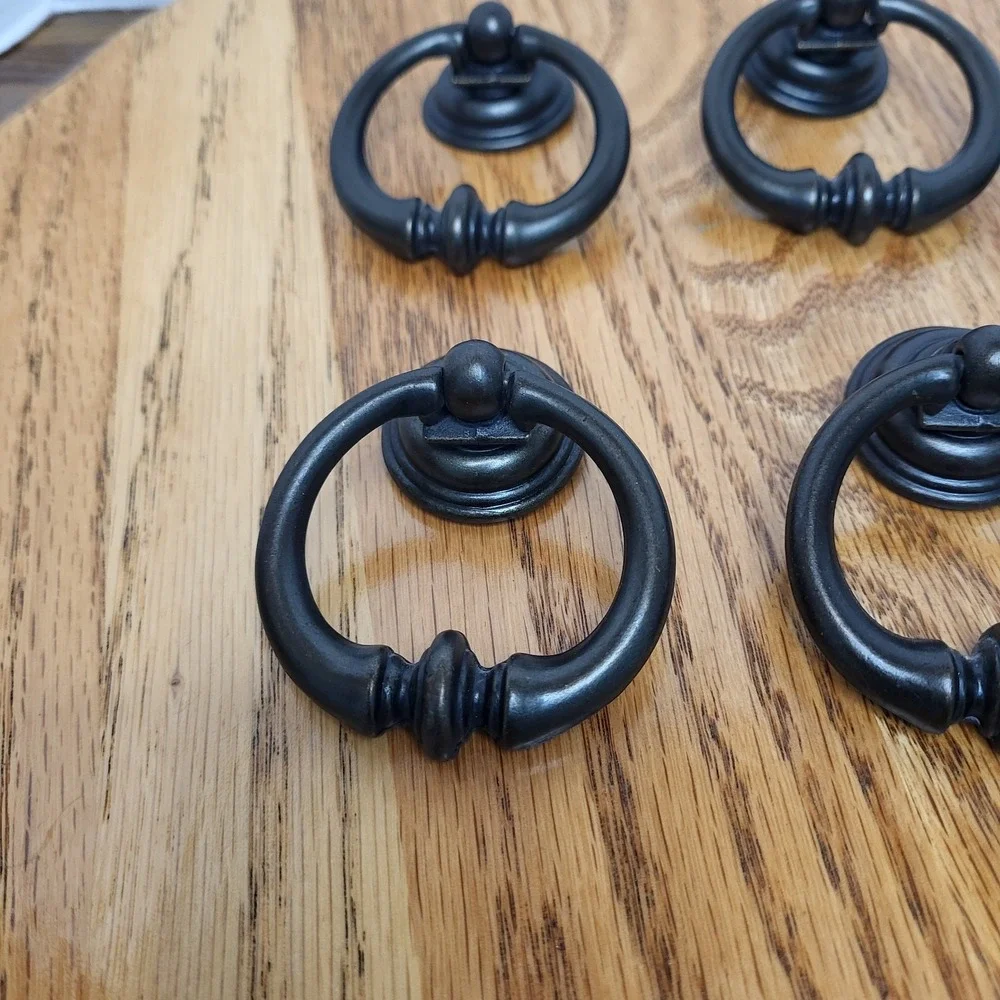 Bronze Drop‎ Bail With Back Plate Ring Pull Dresser Cabinet Hardware Set Of 6
